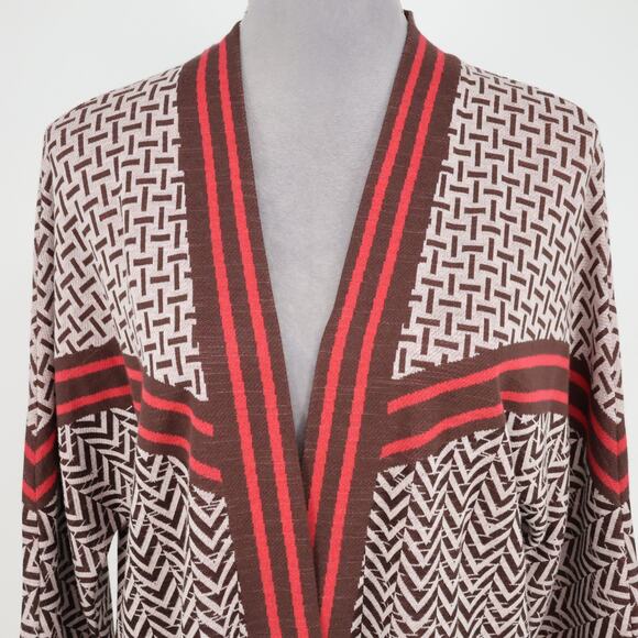 Zozo Sweater Womens Medium Gray Red Brown Open Cardigan Long Sleeve Boho Hipster - Picture 7 of 14